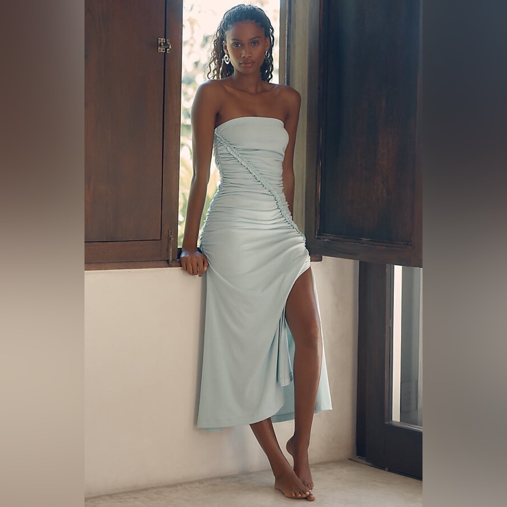 The Gabbie Strapless Ruched Tube Dress by Celandine - Mint